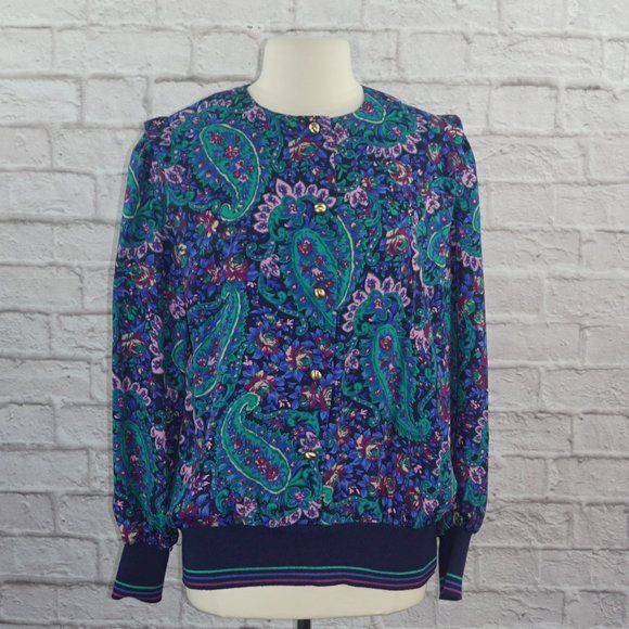 Vintage 80s Floral Paisley Blouse - Picture 1 of 8